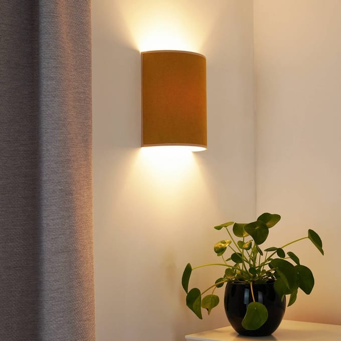 Duolla Wandlamp Celine, Soro, mosterdgeel, stof, E27