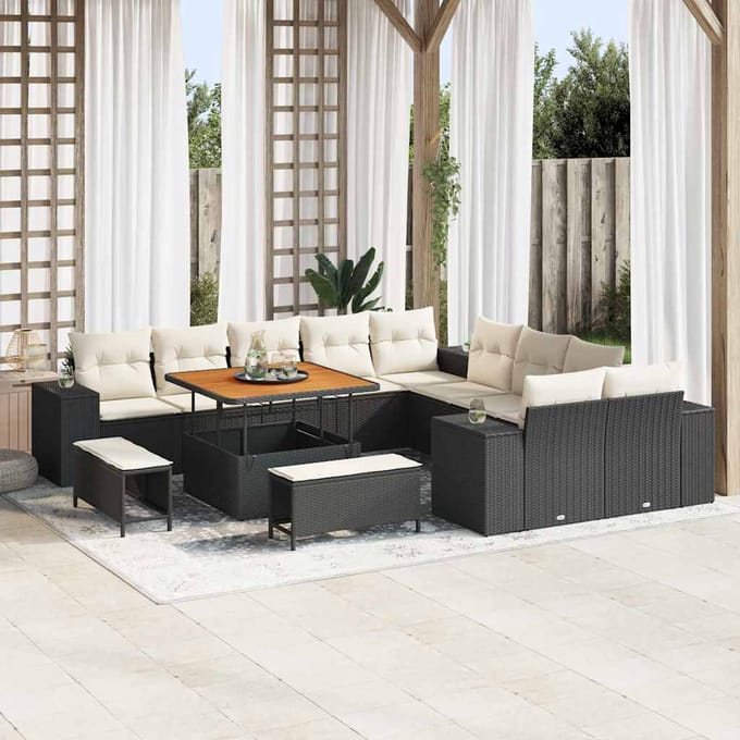 vidaXL - Tuinbank - Set - 13 - st - Zwart - en - Crème - poly - rattan
