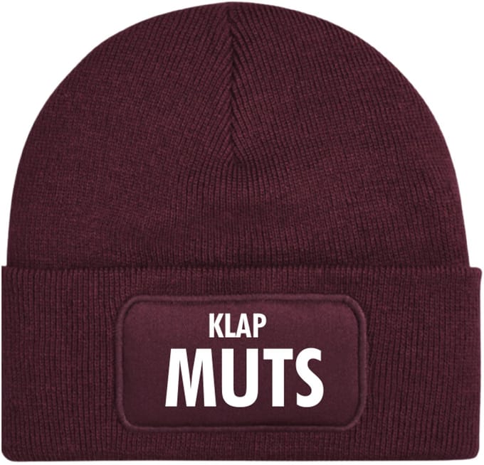 Wintermuts burgundy | wit - Klapmuts - soBAD. | Unisex | Skimuts | Muts | Kou | met grappige tekst | Winter | Beanie | Bordeaux rood