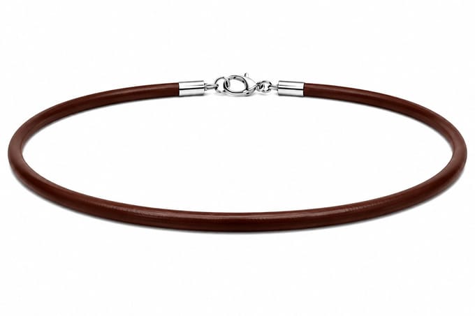 AuBor ®. Leren ketting met zilveren sluiting. Bruin. 3mm × 100cm