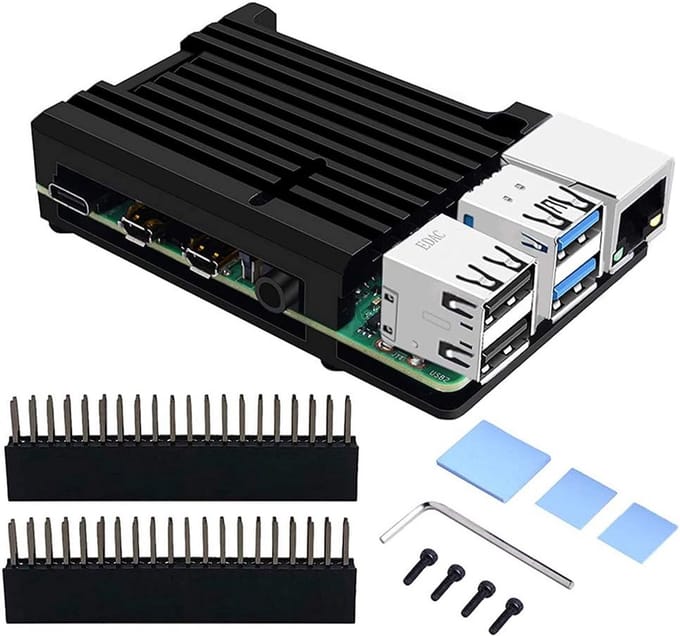Aluminium behuizing met passieve koeling voor Raspberry Pi 4 Model B - zwart