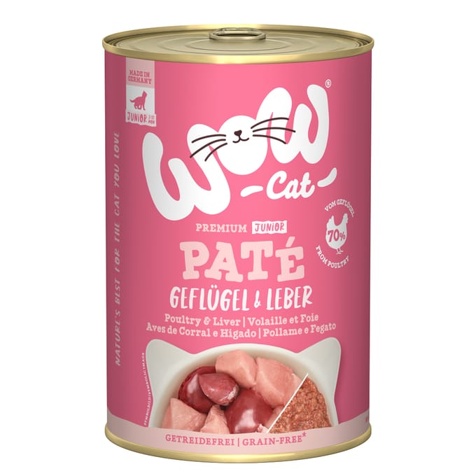 Voordeelpakket 12 x 400 g WOW Cat Junior Gevogelte & Lever nat kattenvoer