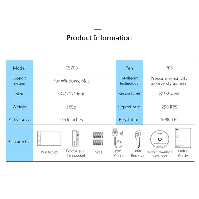 VEIKK A30 Digitale grafische tekentablet 10 * 6 inch pentablet met 8192 niveaus Passieve pen voor