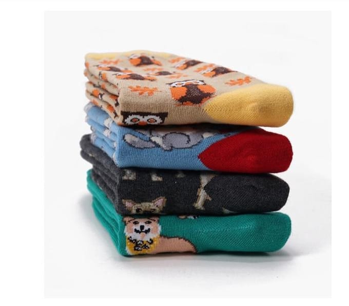 Sokken dames set 4 st random dierenprint / kat mix sokken / verrassing  (maat 36-40)