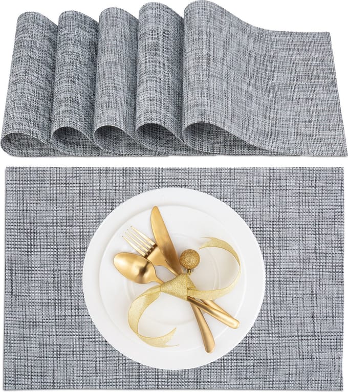 placemat set van 6 - 45x30 cm - afwasbaar - hittebestendig - onderlegger - grijs