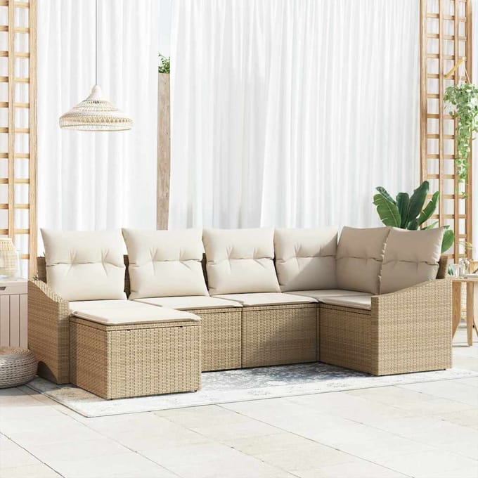 vidaXL Tuin Eettafel Set met kussen met opslag 6 pcs Beige en Crème