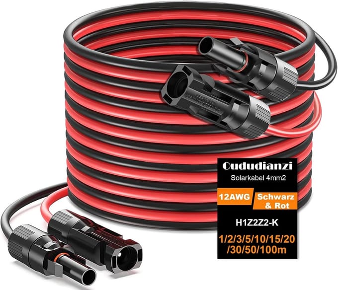 Set van 2 Zonnepaneelkabel 4mm en MC4 Connectoren