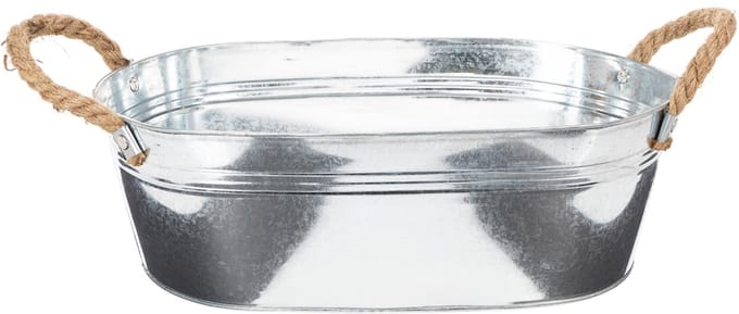 Ovale schaal 35 cm x 21,5 cm x 11,5 cm, glanzend zink