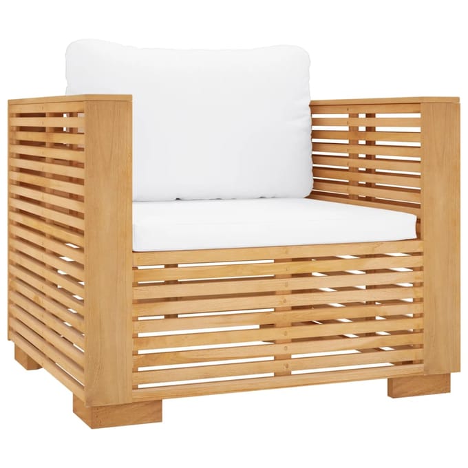 vidaXL - Tuinstoel - met - crèmekleurige - kussens - massief - teakhout