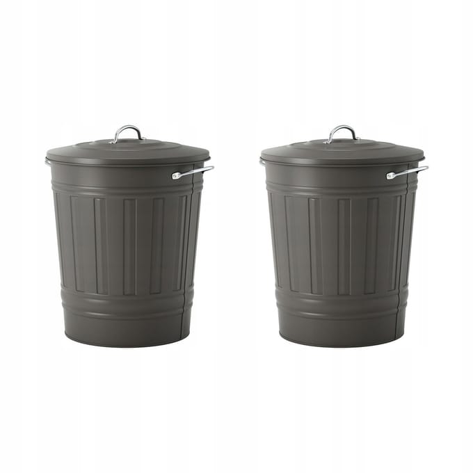 2x Metalen Afvalbak met Deksel - Grijs, 40L