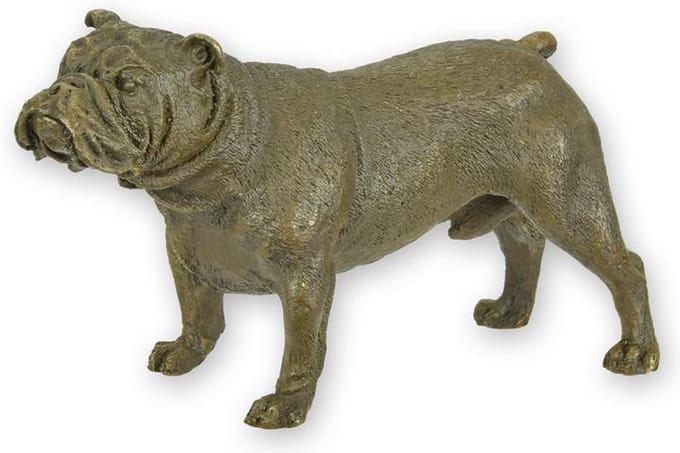 EEN BRONZEN BEELD VAN EEN ENGELSE BULLDOG