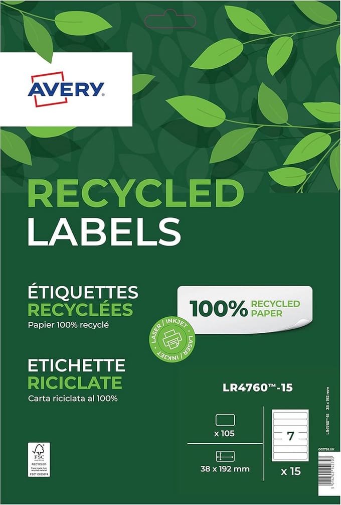 700 Gerecyclede Archiefetiketten - Permanent - 192x38mm - 7 per Vel
