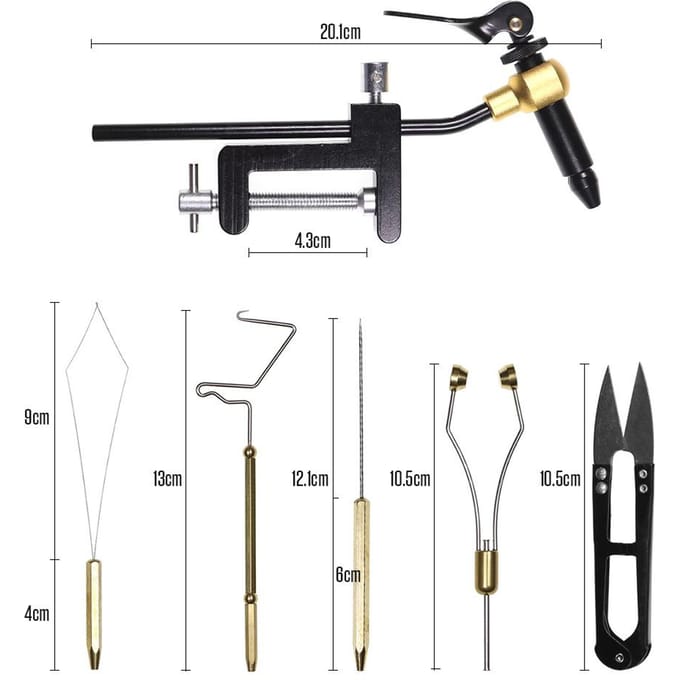 6 stuks Vliegbindgereedschap Combo Kit Vliegbindklem Bobbinhouder Inrijger Naald Zweepafwerker Schaar 6PCS black
