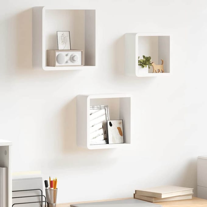 vidaXL - Wandschappen - kubus - 3 - st - MDF - wit