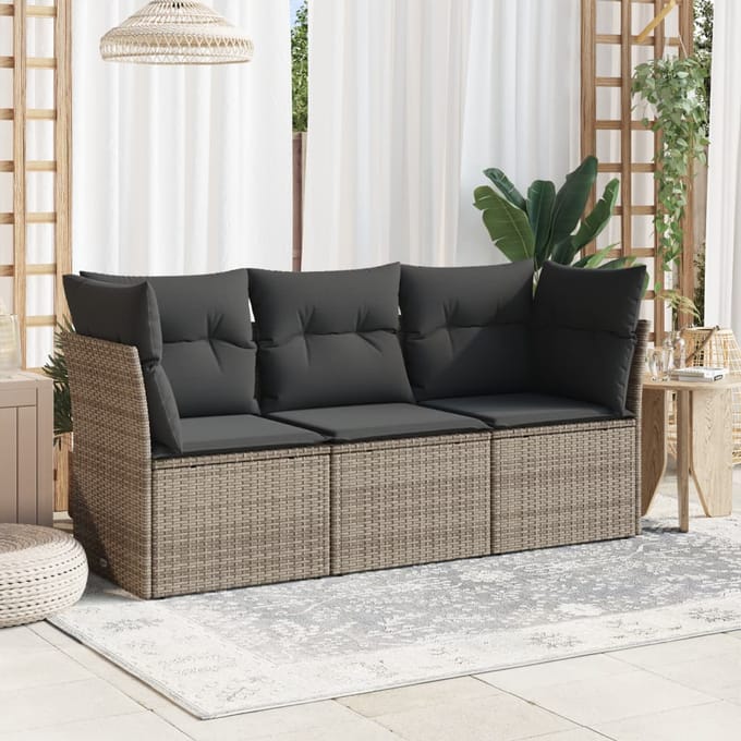 vidaXL - 3-delige - Loungeset - met - kussens - poly - rattan - grijs