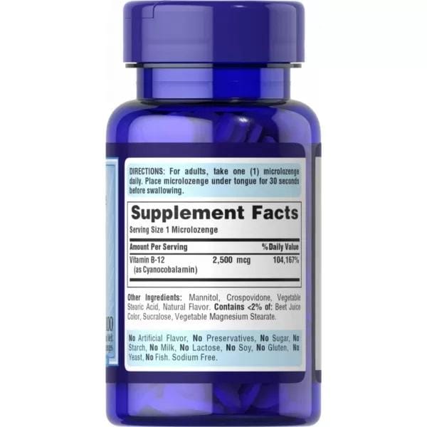 Puritan's Pride Vitamine B-12 2500 mcg sublinguale, 100 micropastilles