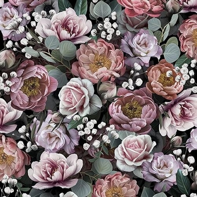 Ambiente - Lunch servetten - Vintage Flowers Black