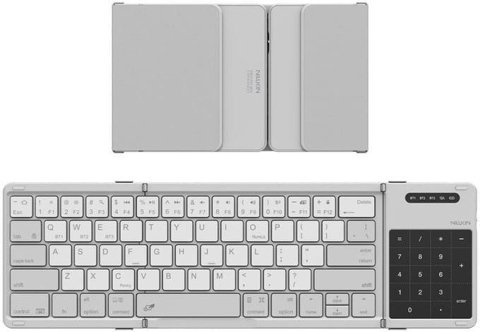 Nillkin Cube Pocket Keyboard - Opvouwbaar Bluetooth Toetsenbord - Touchpad & Numeriek Toetsenblok - 64 Toetsen - Tri-Fold - iOS/Android/macOS/Windows - Licht & Compact - Grijs