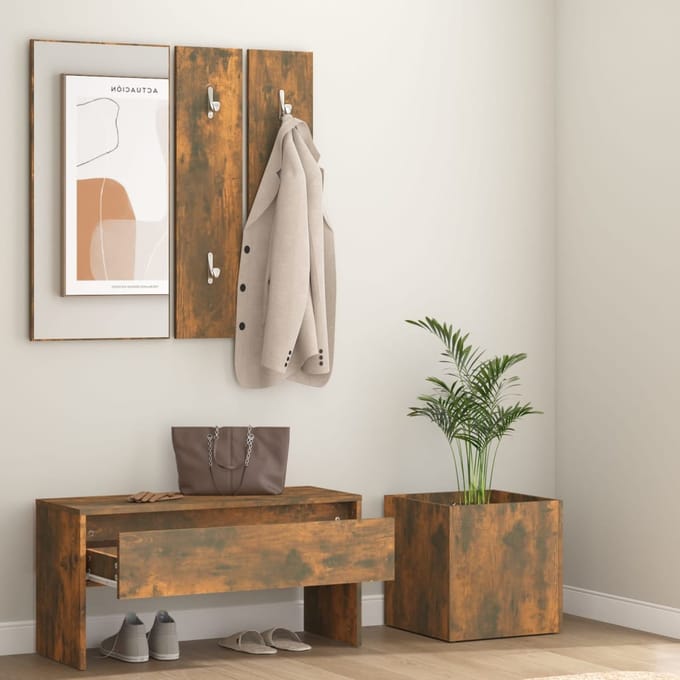 vidaXL - Garderobe - set - bewerkt - hout - gerookt - eikenkleurig