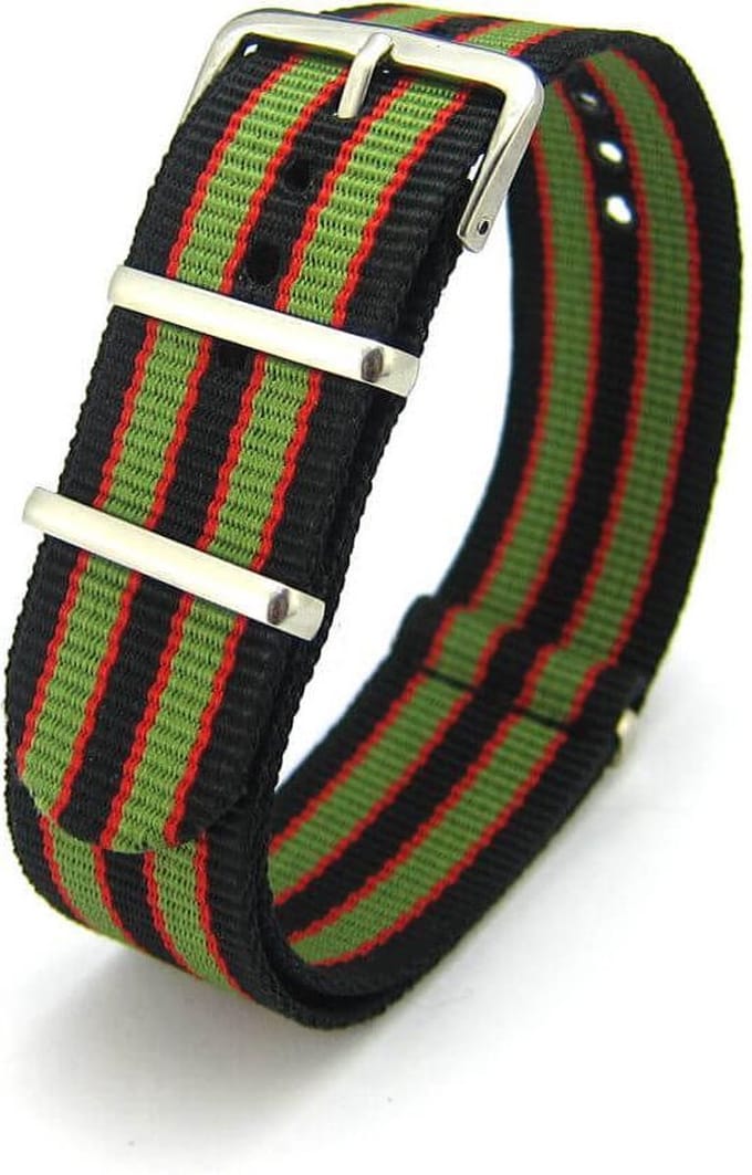 Premium Original James Bond - Nato strap 18mm - Stripe - Horlogeband Zwart Groen Rood