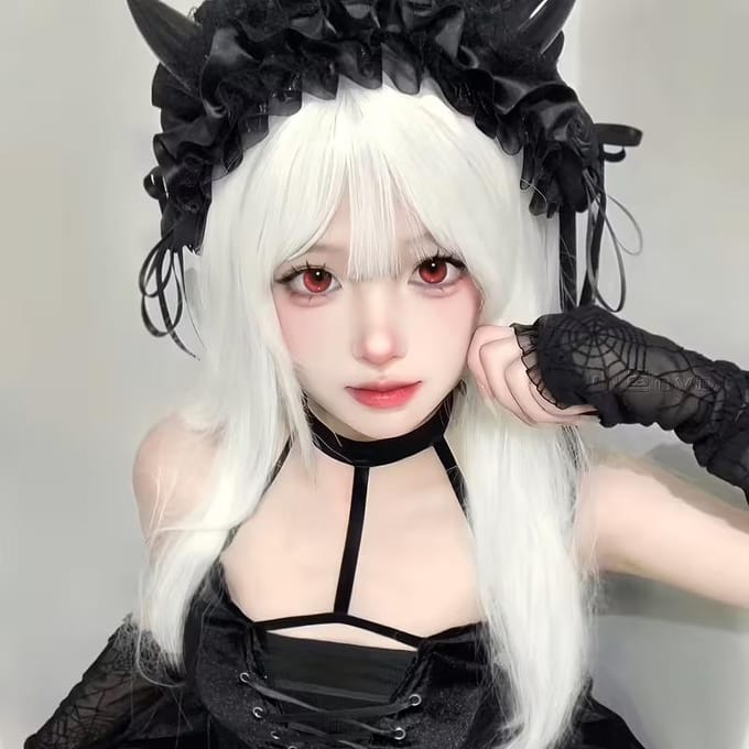 Witte volle pruik in anime-stijl, lang steil haar One size fits all adults wit