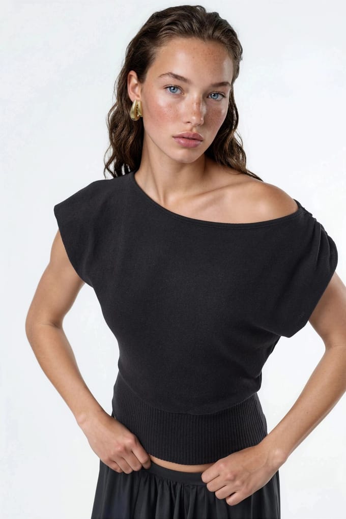 Bootneck Geribbelde Blouse