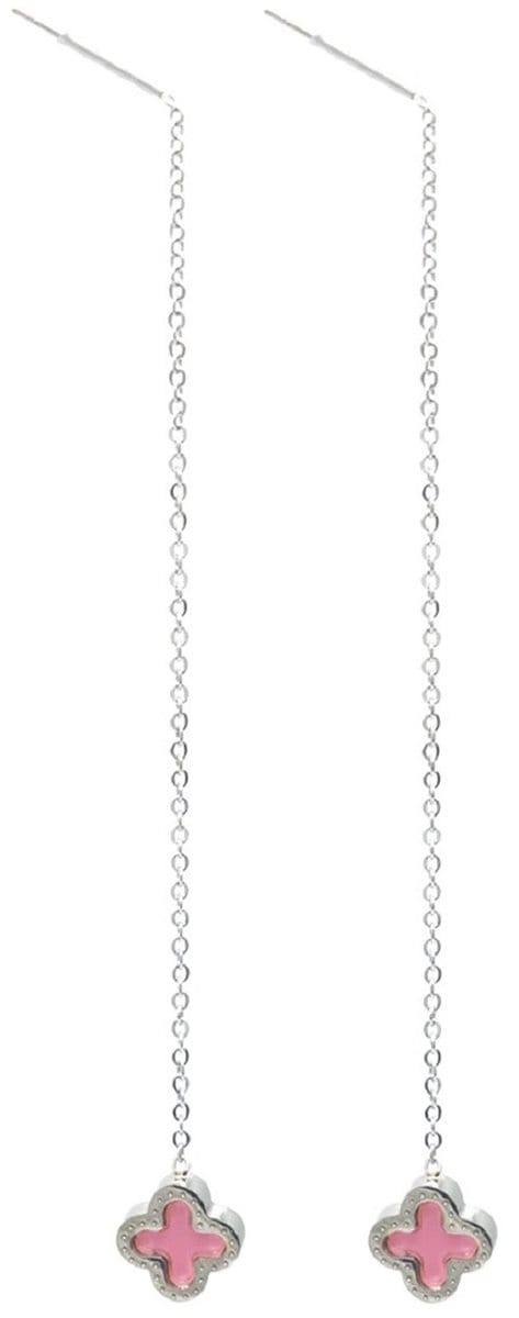 Oorbellen Pull Through - RVS - 8 cm - Zilverkleurig en Roze