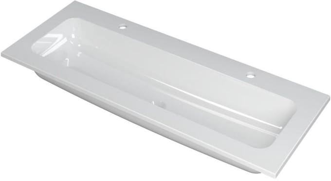 INK Faktor Wastafel Polystone Centraal met 2 Kraangaten - 1200x450x15 mm - Glans Wit