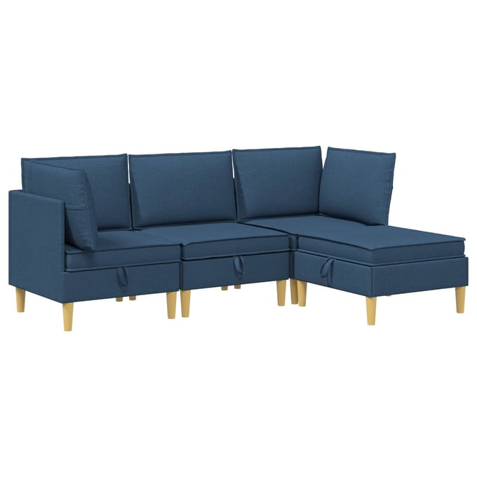 vidaXL - Modulaire - bankset - met - opslag - 4 - st - Blauw - Stof