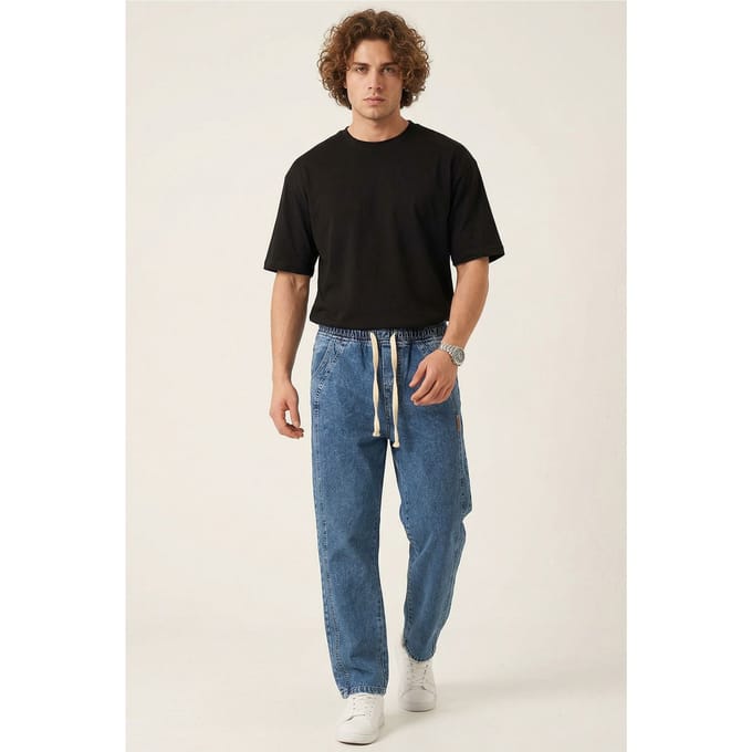 Opvallende Denim Broek met Touwsluiting Taille