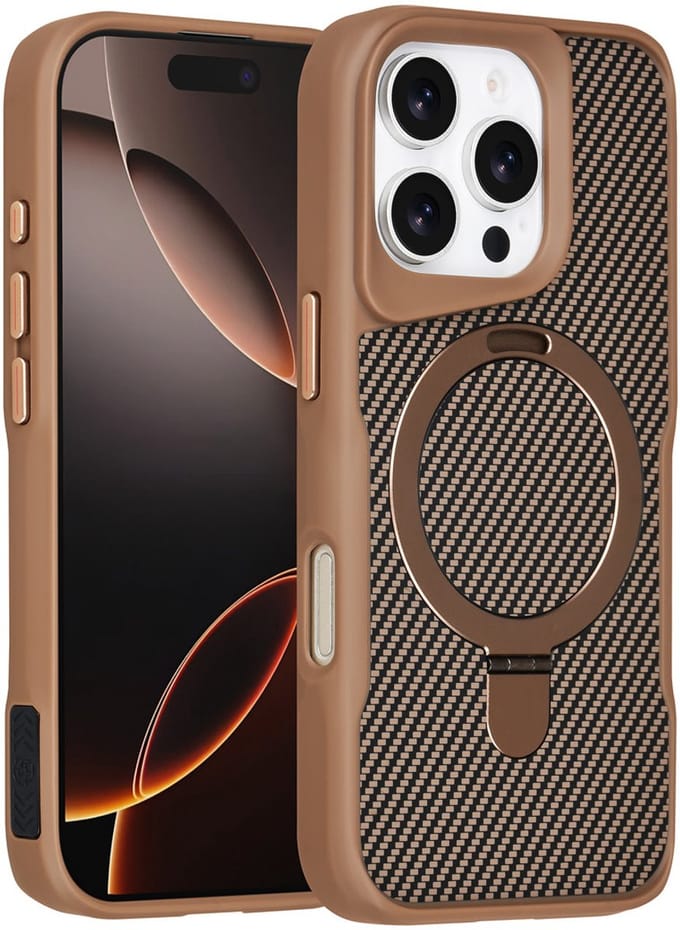 TUNIQ Back cover voor iPhone 16 Pro - MagSafe - Carbon Fiber - Goud