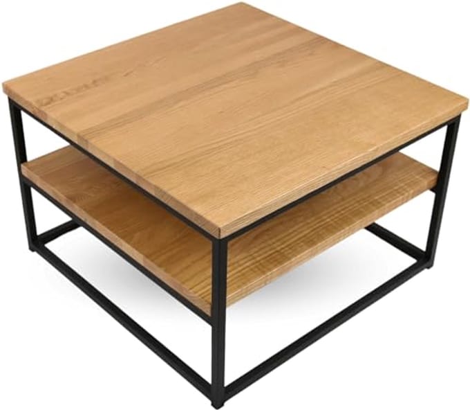 Salontafel van massief eikenhout, 60 x 39.5 x 60 cm - Handgemaakt, Scandinavisch design