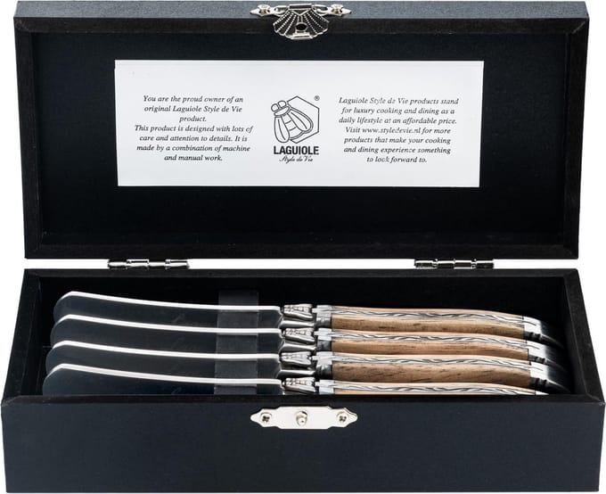 Laguiole Style de Vie Botermessen Luxury Line - 4-delig - Eikenhout
