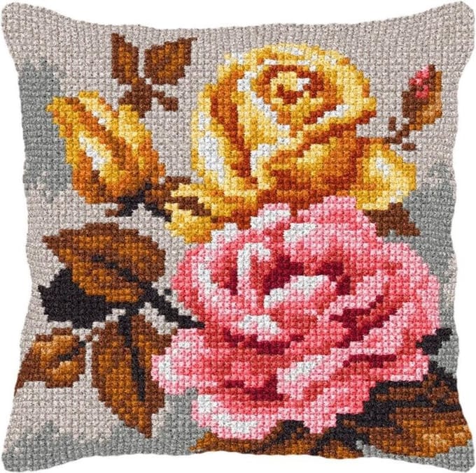 Kruissteekkussen ROOS - ORCHIDEA - 40 x 40 cm