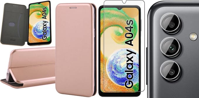 Hoesje geschikt voor Samsung Galaxy A04s / A13 5G - Screenprotector GlassGuard & Camera Lens Screen Protector - Book Case Kunstleer ThinShield Roségoud