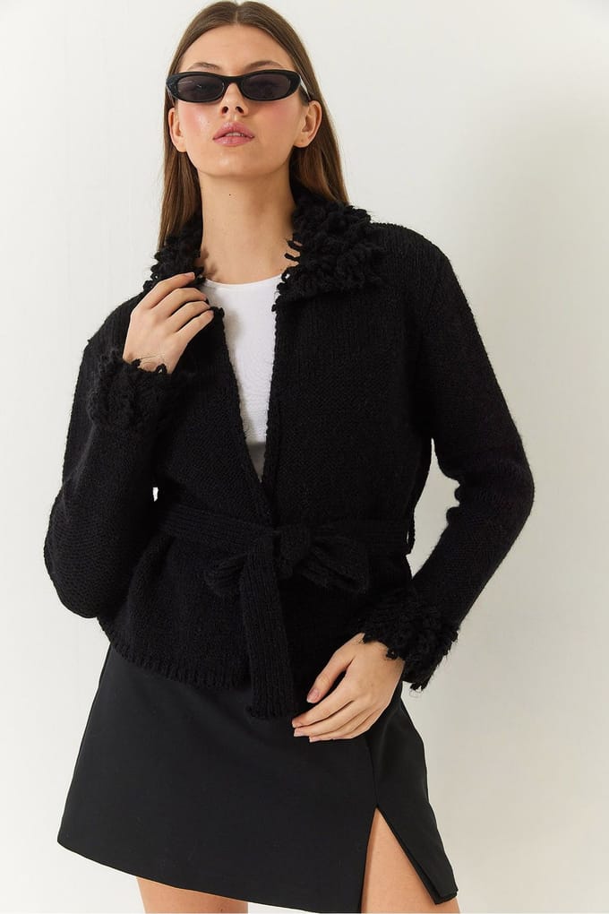 Fleurige Striksluiting Sjaalkraag Cardigan