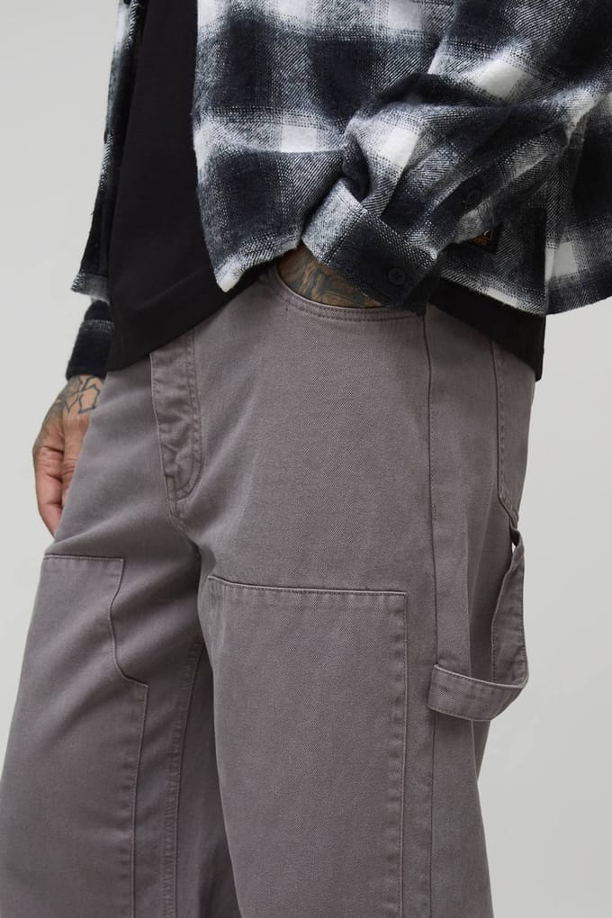 Tall Relaxed Overdye Carpenter Split Hem Trouser In Charcoal | Size 48