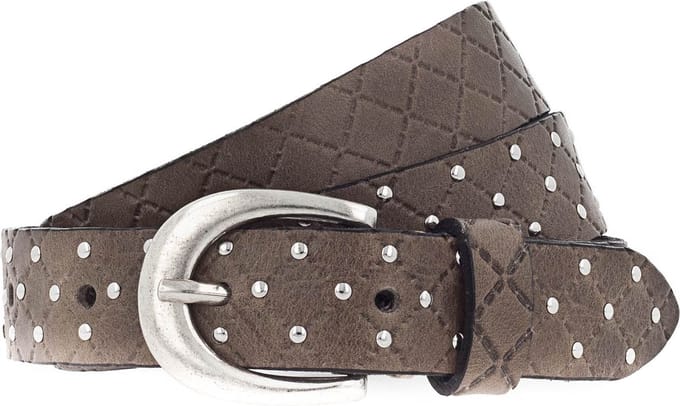 b.belt Riem Lilou Silver Leder-Nietengürtel W100 Grey Taupe Bruine