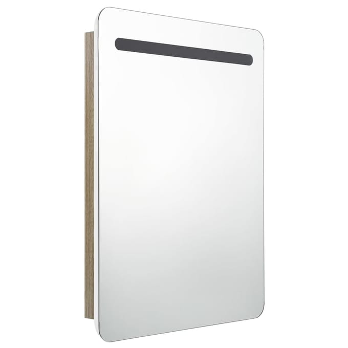 vidaXL - Badkamerkast - met - spiegel - en - LED - 60x11x80 - cm - wit - en - eikenkleurig