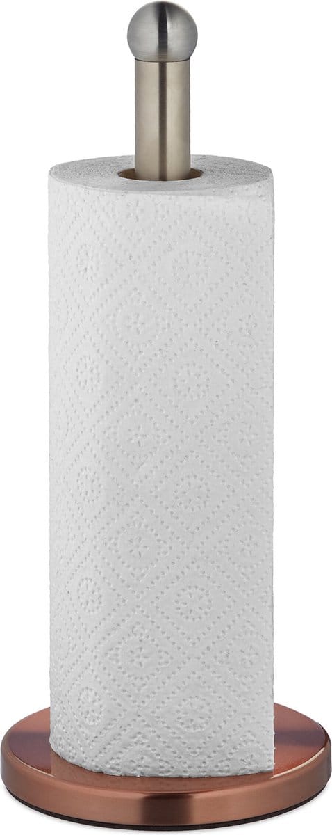 keukenrolhouder staand - Ø 35 x 15 cm - rvs - rond - zilver-koper