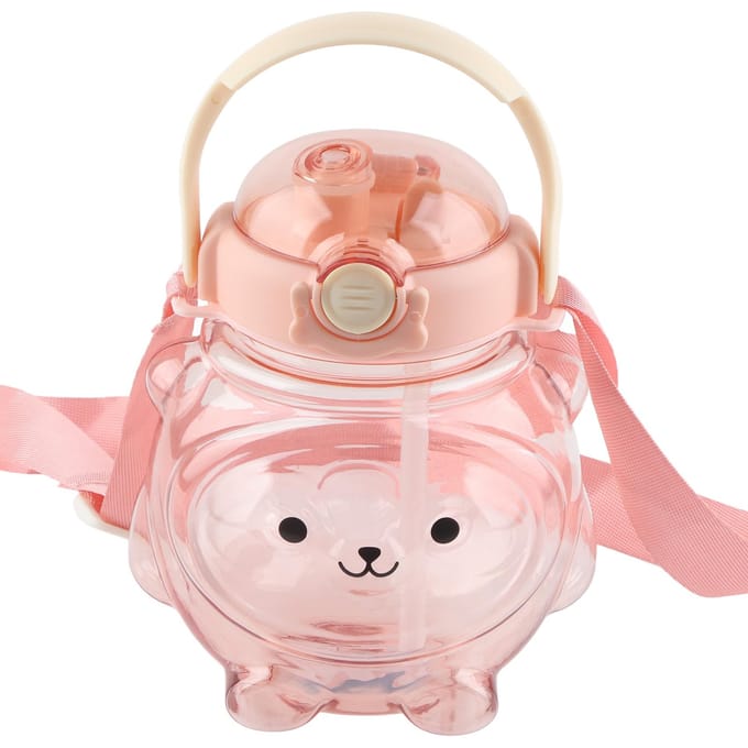 Grande bouteille d'eau 1000 ml en forme d'ourson avec paille pour l'été rose