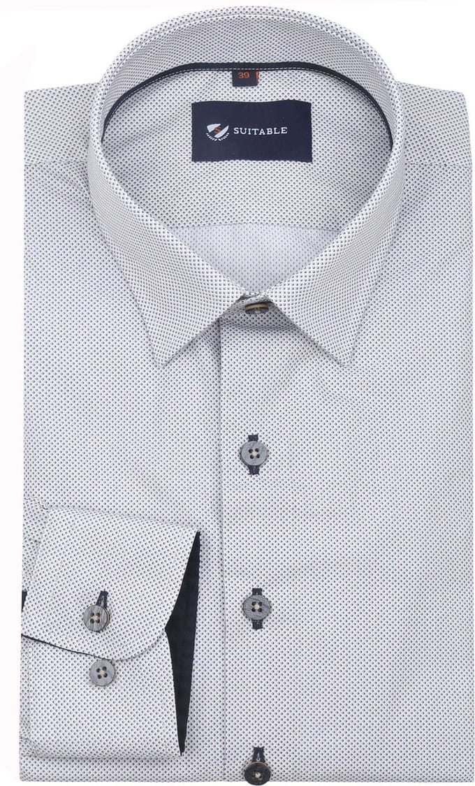 Suitable Overhemd Print Sand Donkerblauw (navy) - Maat 38 - Heren - Overhemden Formeel