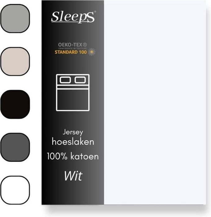Sleeps Jersey Hoeslaken Katoen - 90x200 cm - Wit- Strijkvrij
