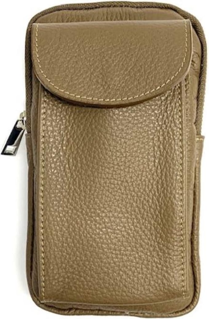 telefoontasje - taupe- leer -2 vakken