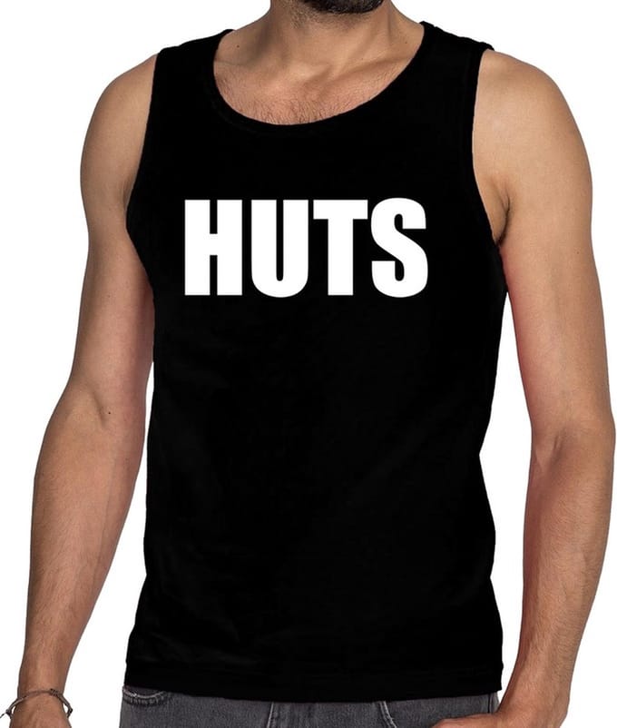 HUTS tekst tanktop / mouwloos shirt zwart heren - heren singlet HUTS M