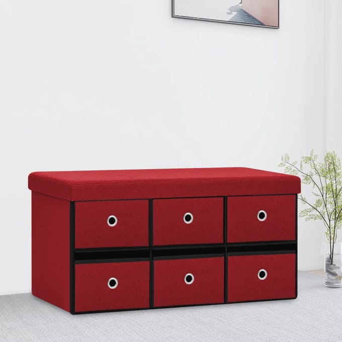 vidaXL - Opbergbank - inklapbaar - 76x38x38 - cm - kunstlinnen - wijnrood