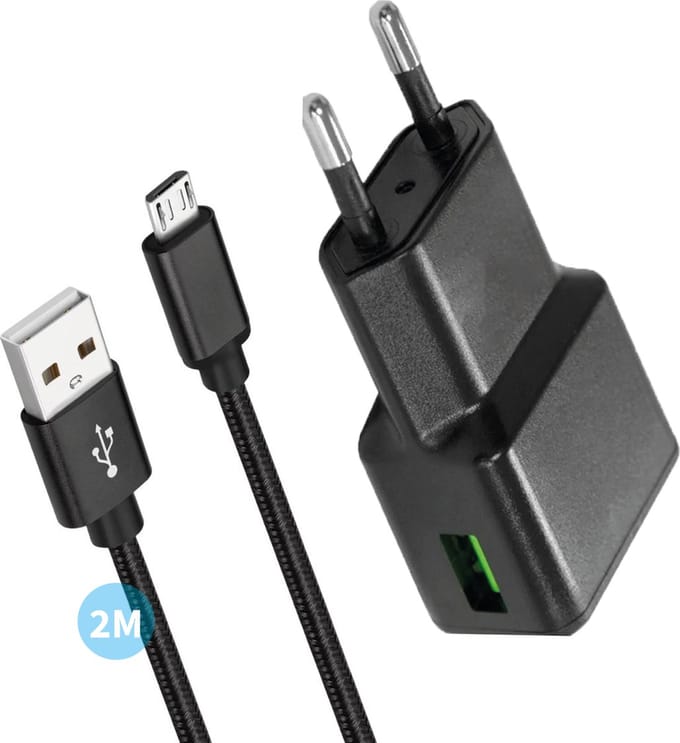 Micro usb Oplader 15w 2 Meter - Oplader voor A10 / A10e / A10s / A20 / A20e / A30 / A30s / A50 / A50s (2019)