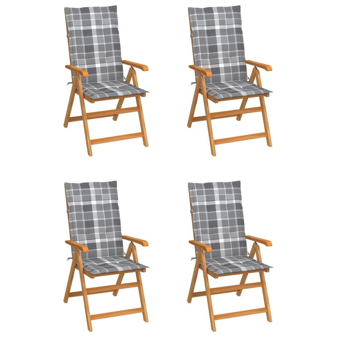 vidaXL - Inklapbare - stoelen - 4 - st - met - grijs - geruite - kussens
