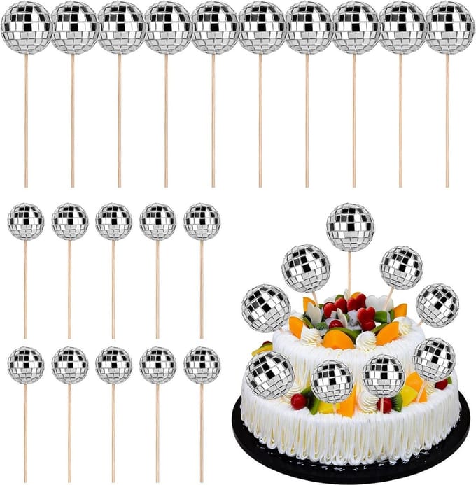 Feestdecoraties - Mini disco bal cupcake topper - Thema feest decoratie 70s 80s 90s .