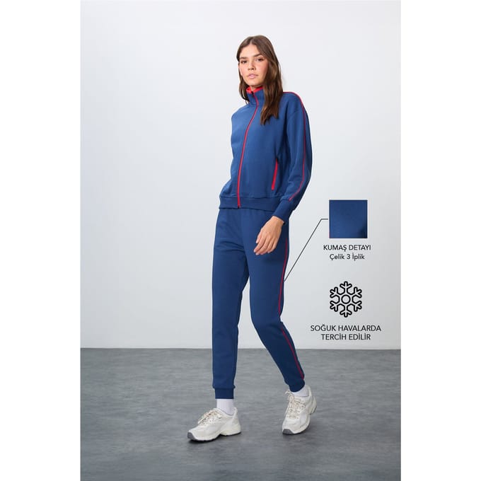 Oversized Sweatshirt en Broek Set met Ritskraag